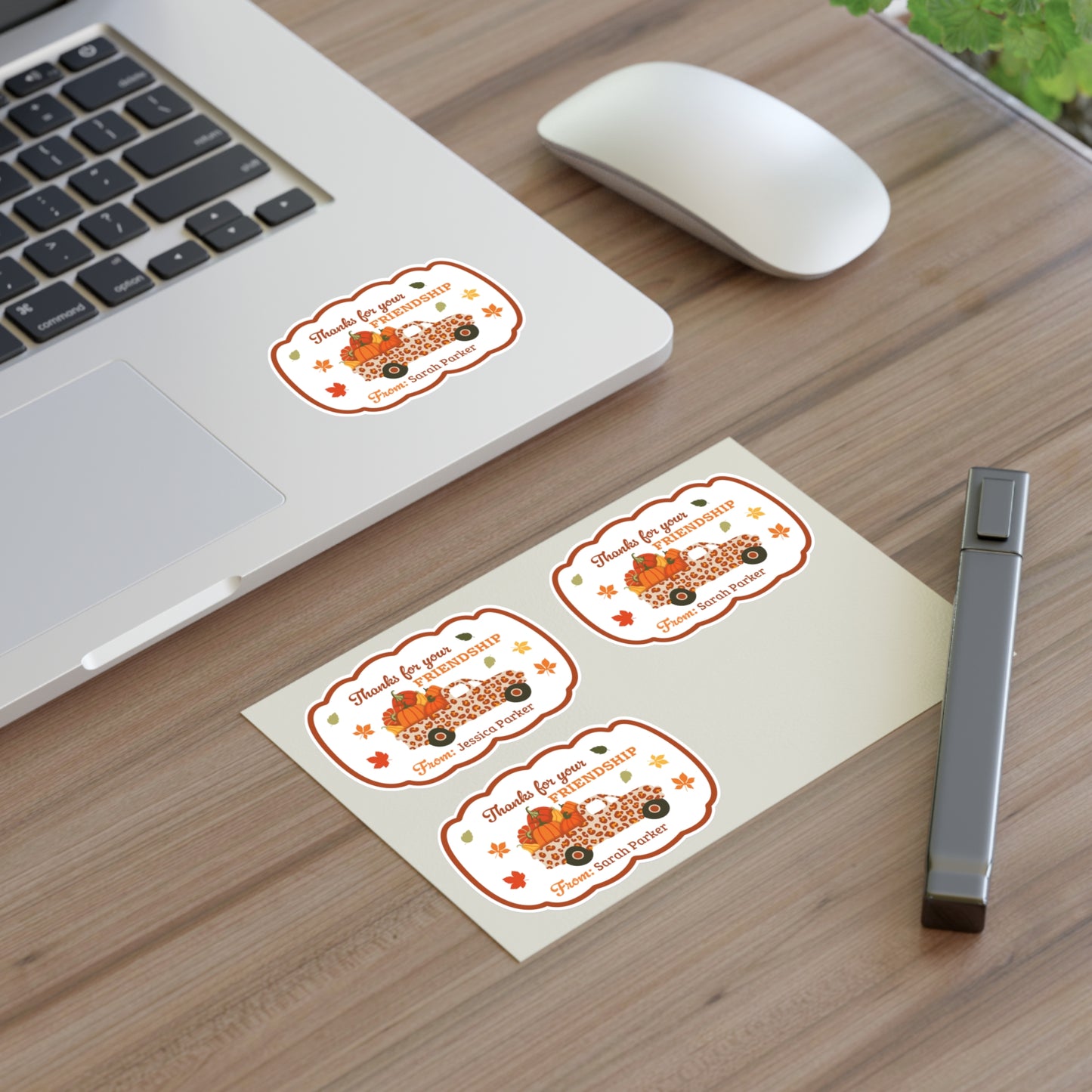 Thanks for your Friendship Stickers Sheet with Custom Name - Pumpkins Truck