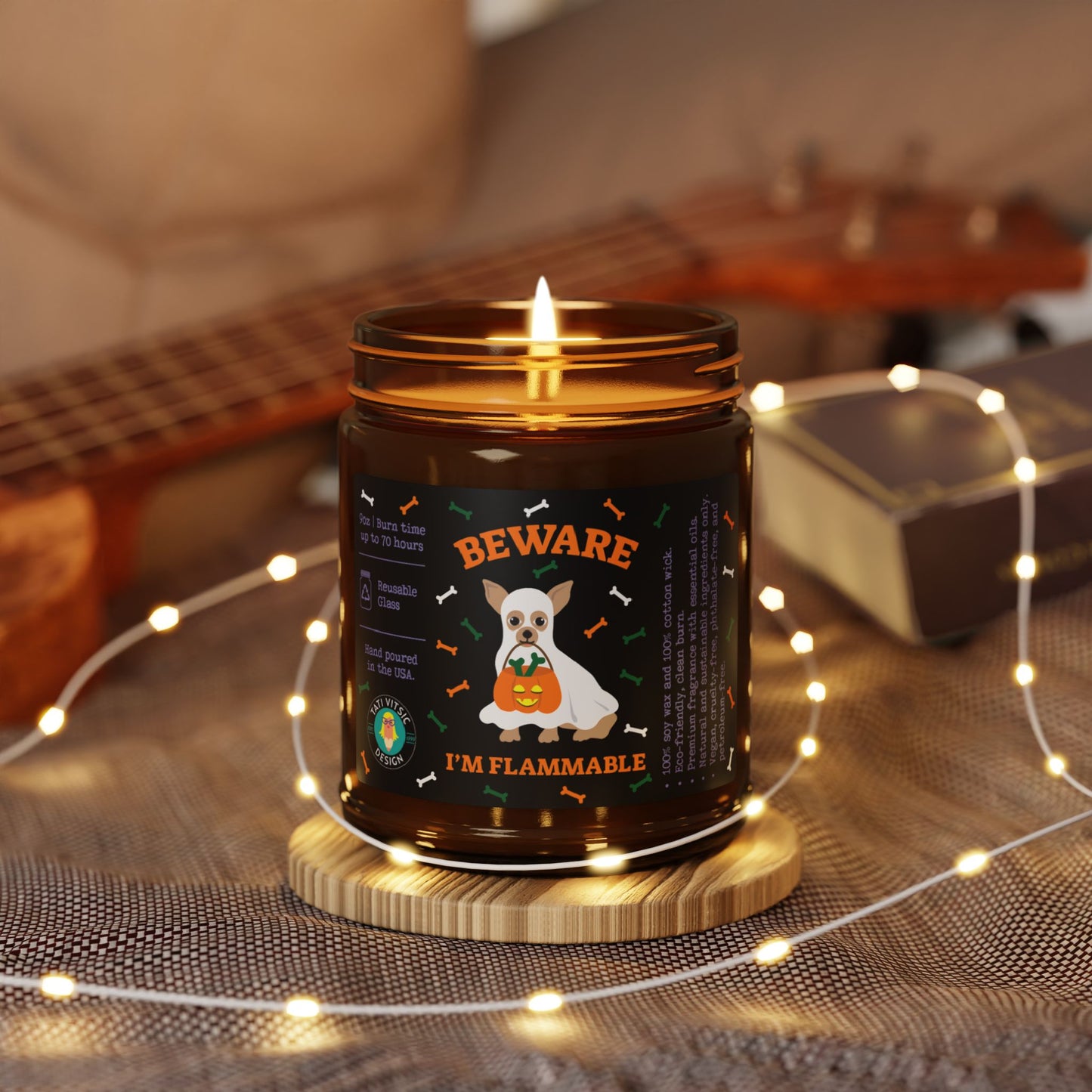 Vela de soja com aroma de Halloween (frasco de vidro marrom)
