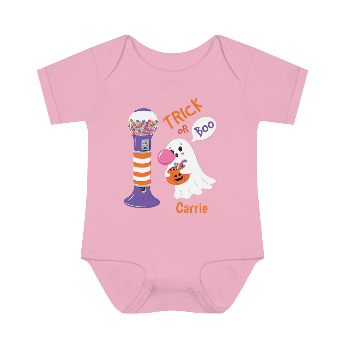 Body de costela para bebê com nome personalizado Halloween Trick or Boo