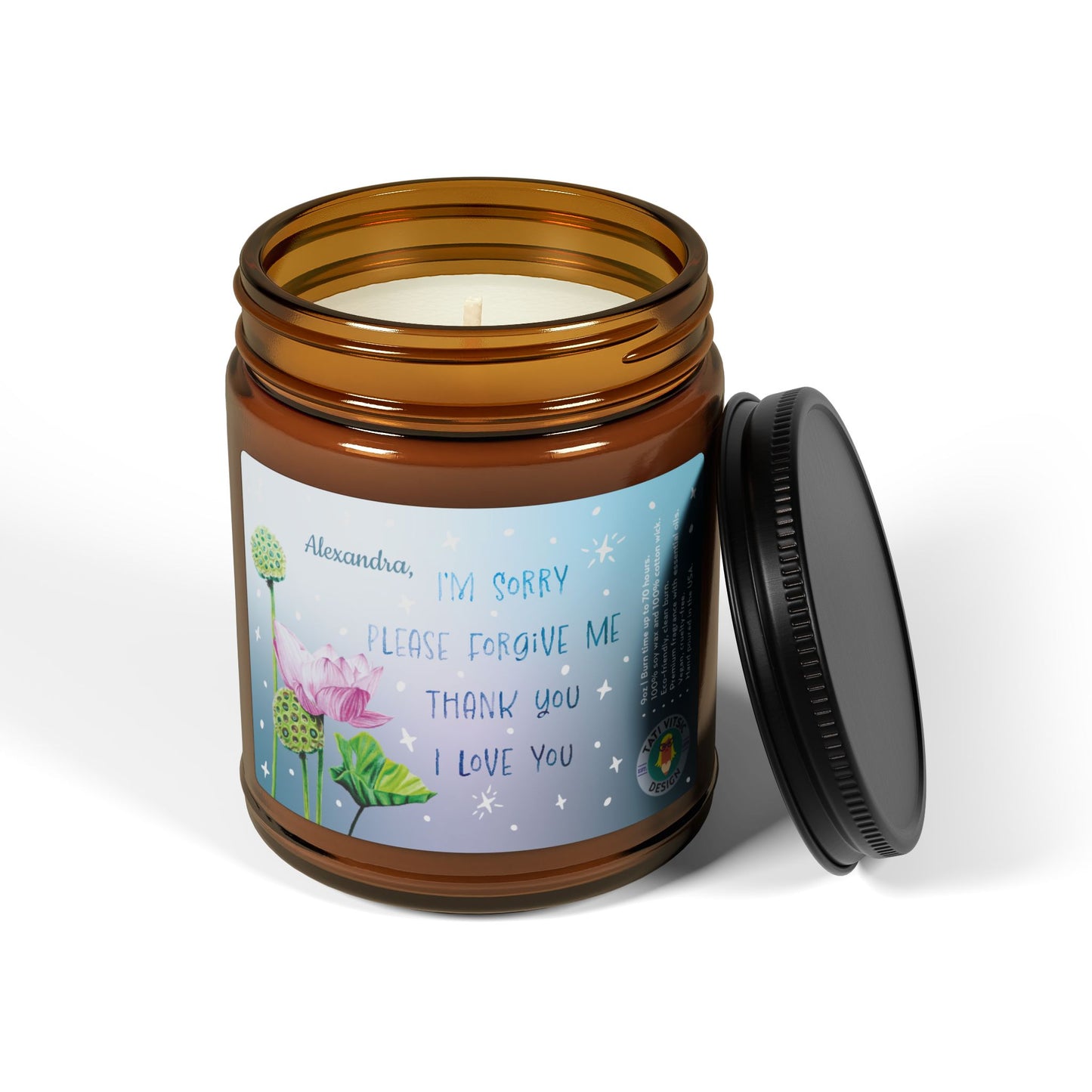Ho'oponopono (Forgiveness, Gratitude, Love) Scented Soy Candle (Brown Glass Jar) - Custom Name