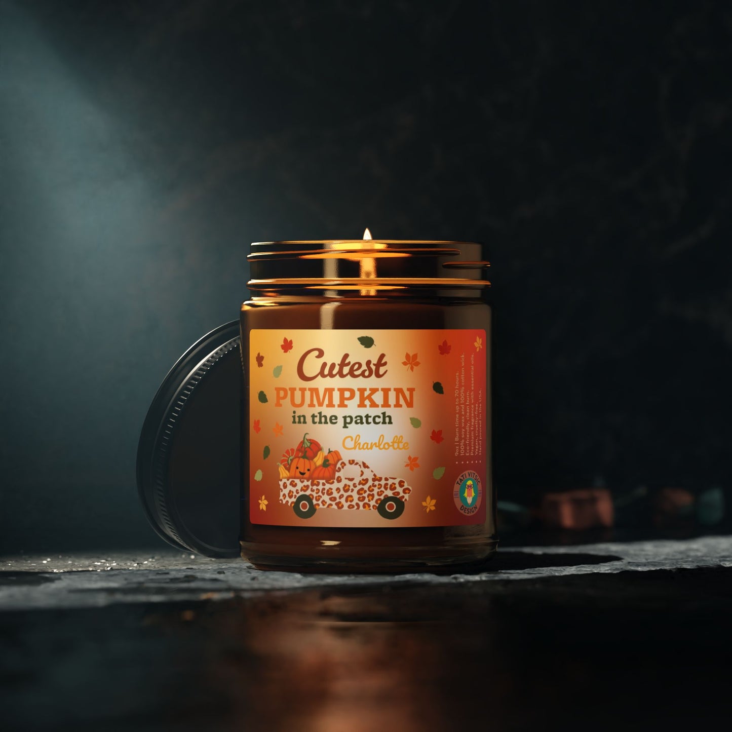 Custom Name Fall Scented Soy Candle (Brown Glass Jar) - Cutest Pumpkin in the Patch