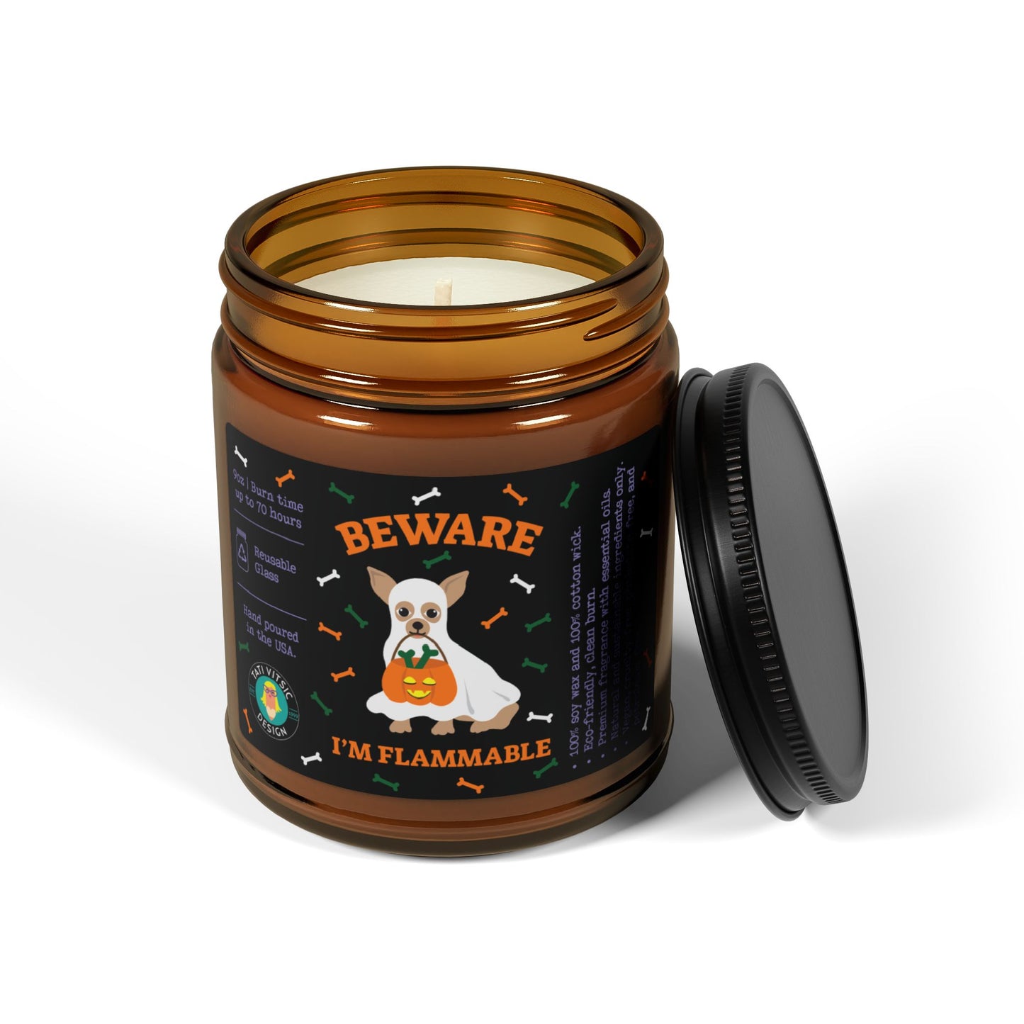 Vela de soja com aroma de Halloween (frasco de vidro marrom)