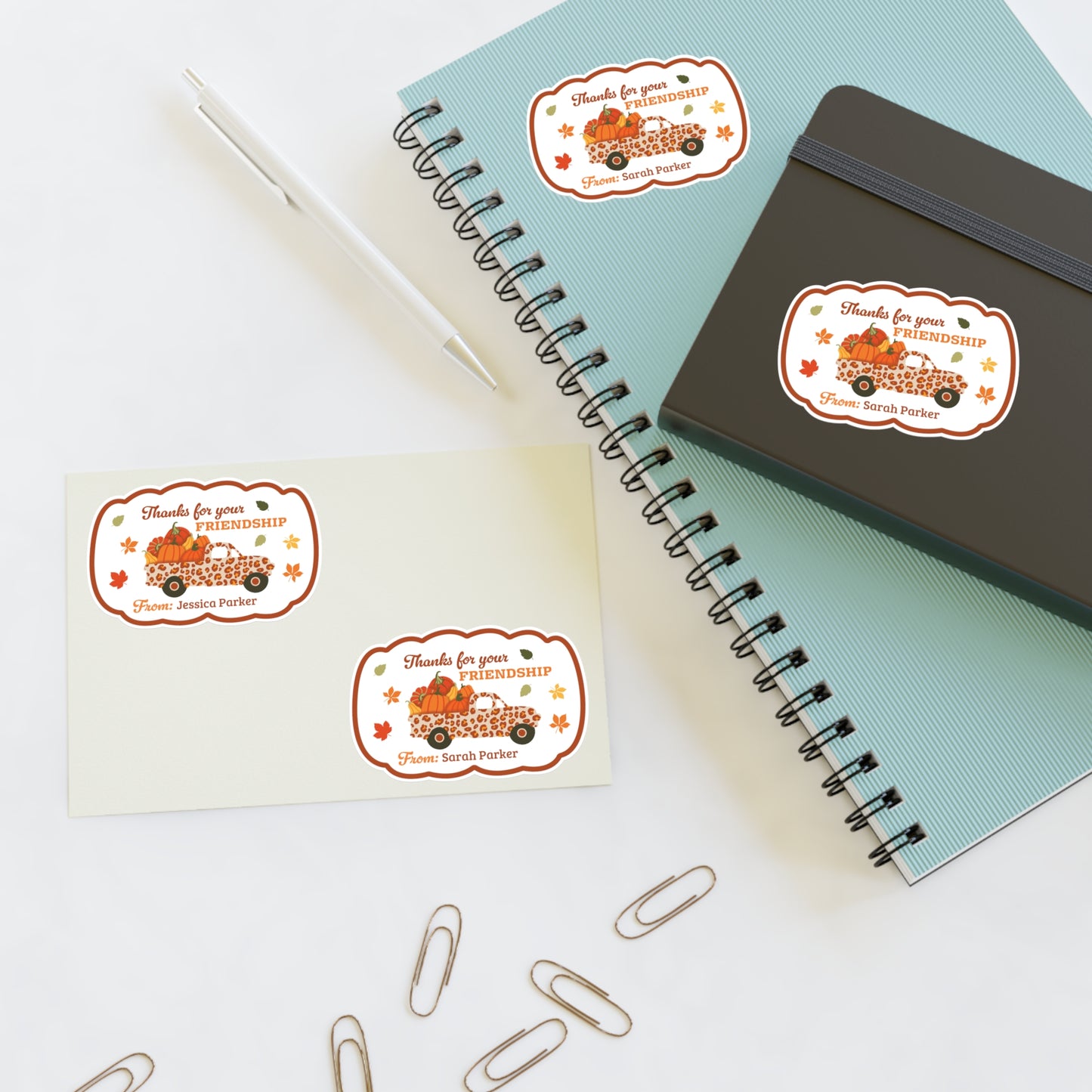 Thanks for your Friendship Stickers Sheet with Custom Name - Pumpkins Truck