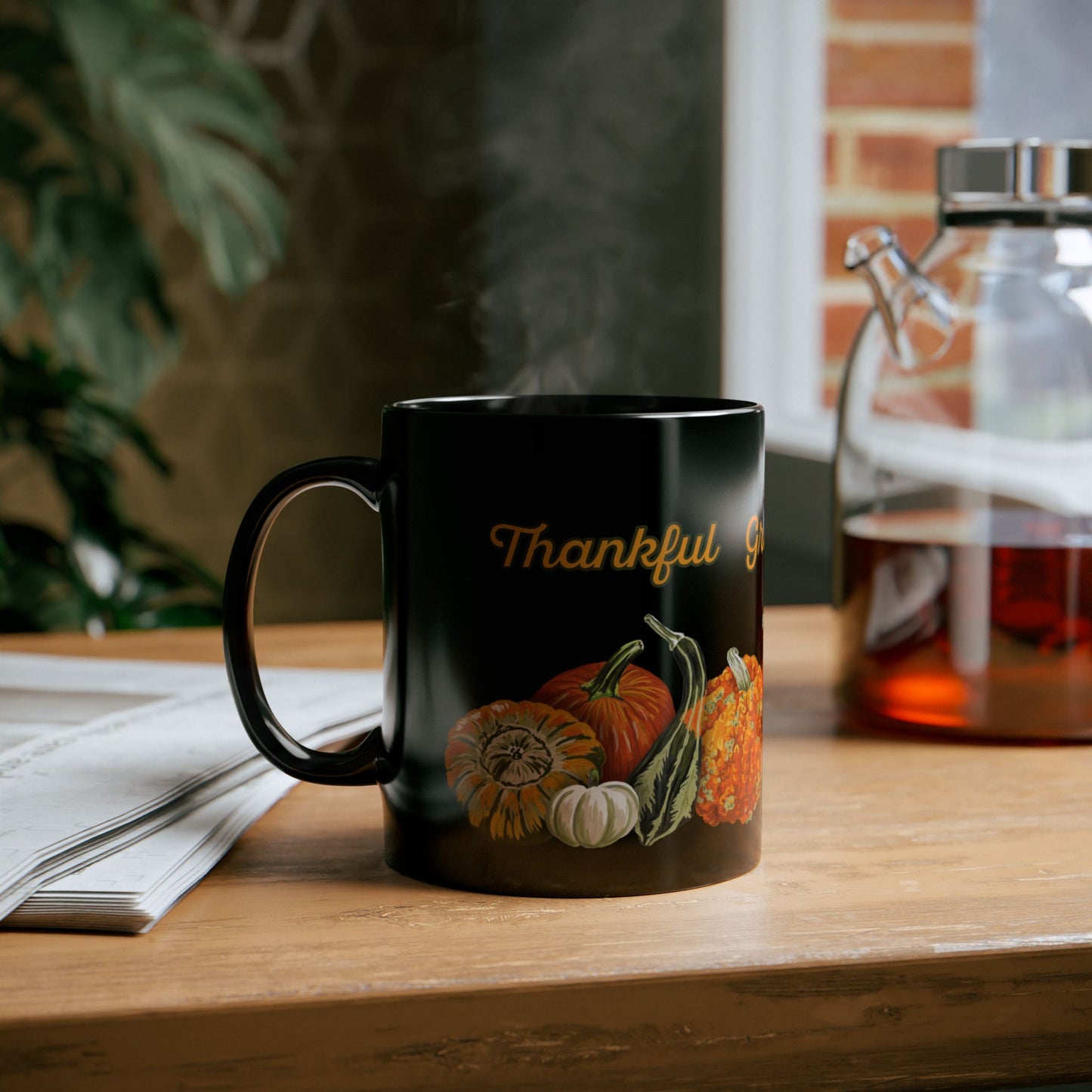 Pumpkins Black Ceramic Mug (11oz, 15oz) - Thankful, Grateful Blessed