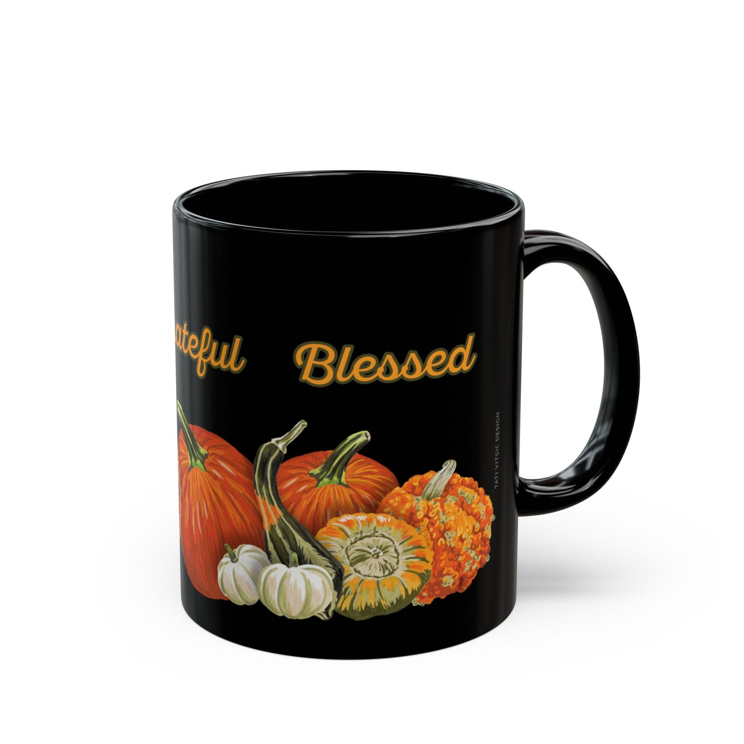 Pumpkins Black Ceramic Mug (11oz, 15oz) - Thankful, Grateful Blessed