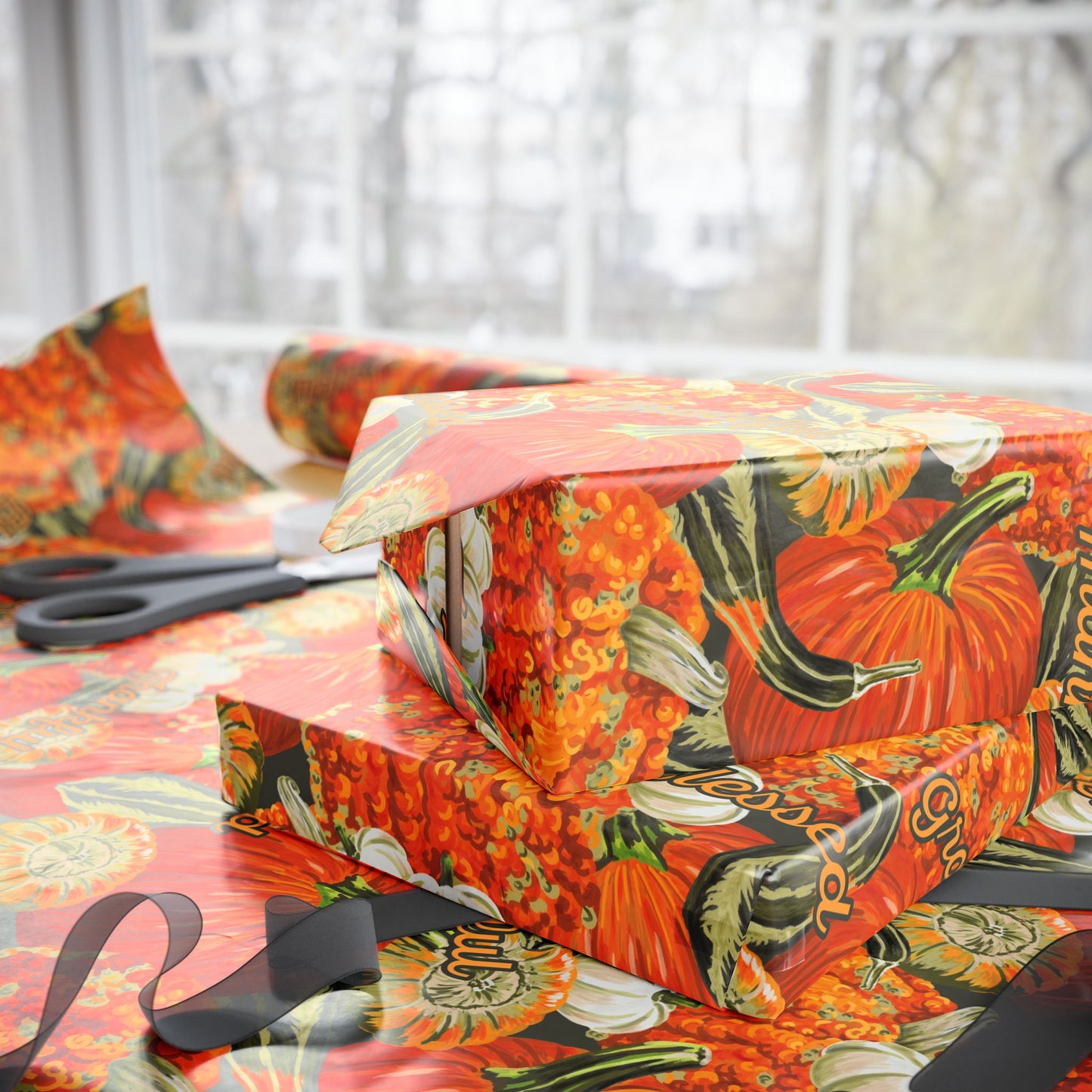 Fall Pumpkins Wrapping Paper - Thankful, Grateful, Blessed