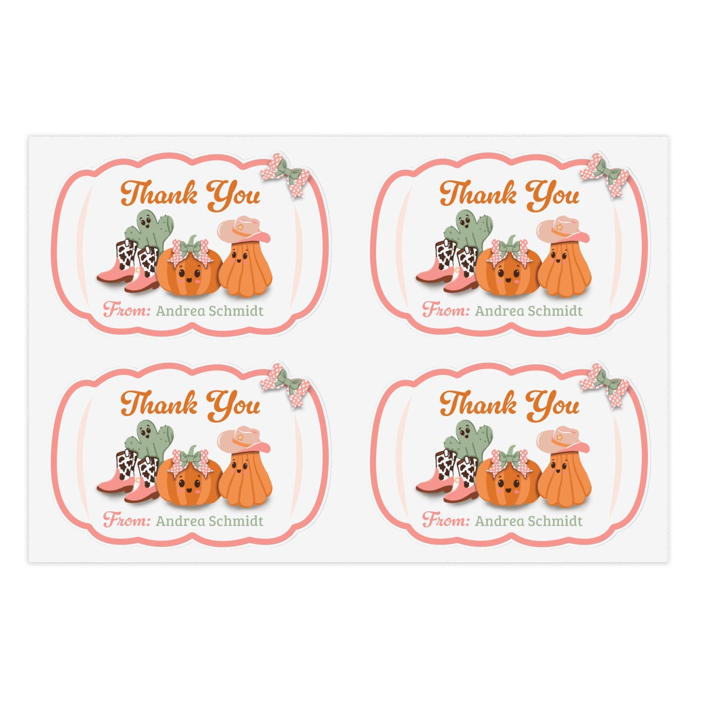 Thank You Stickers Sheet with Custom Name - Cowboy Pumpkins
