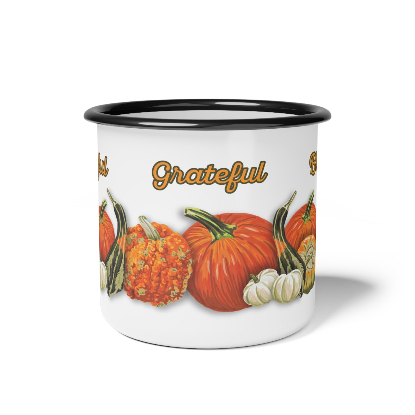 Pumpkins Enamel Mug (12oz) - Thankful, Grateful, Blessed