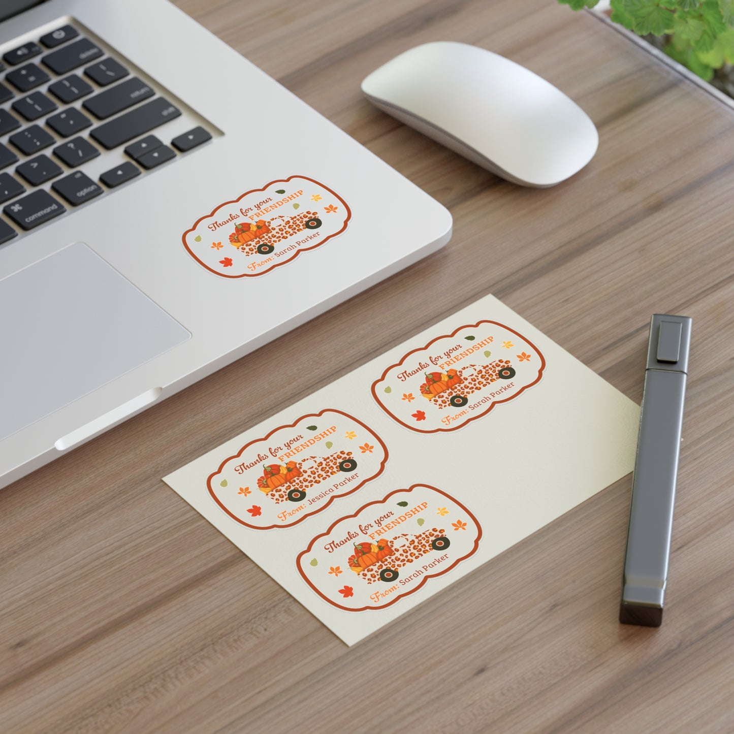 Thanks for your Friendship Stickers Sheet with Custom Name - Pumpkins Truck