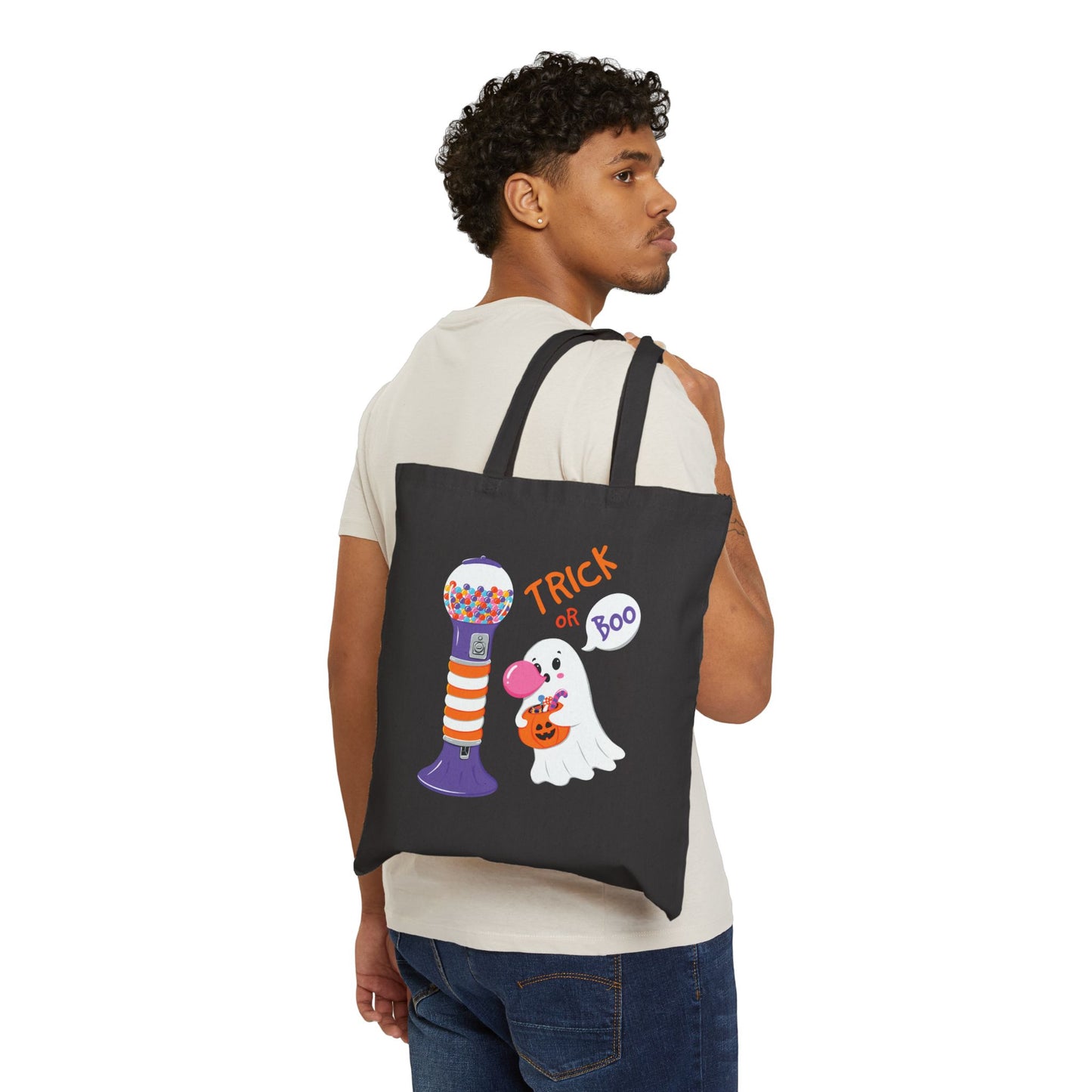 Halloween Trick or Boo Cotton Canvas Tote Bag - Black