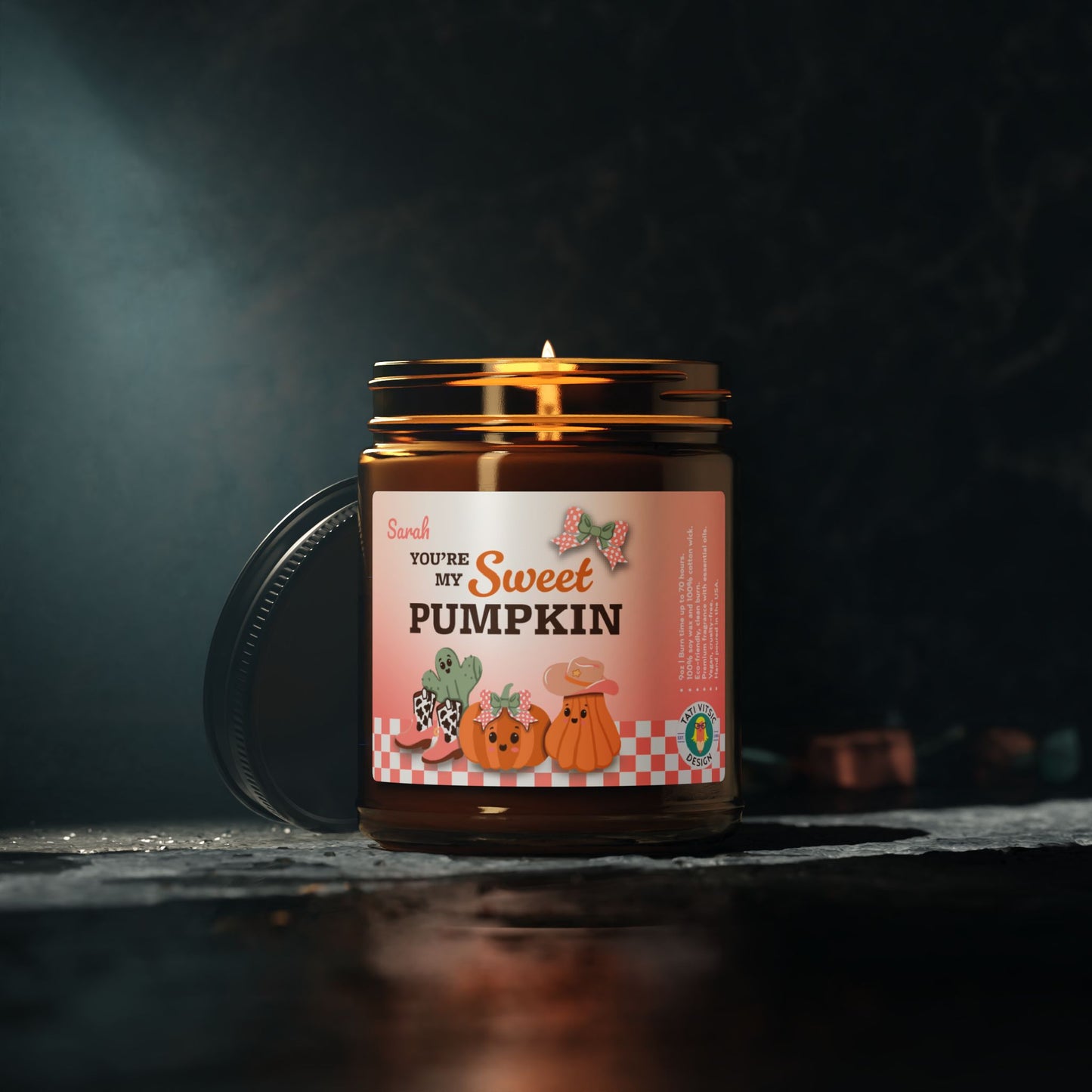 Custom Name Scented Soy Candle (Brown Glass Jar) - You're my Sweet Pumpkin