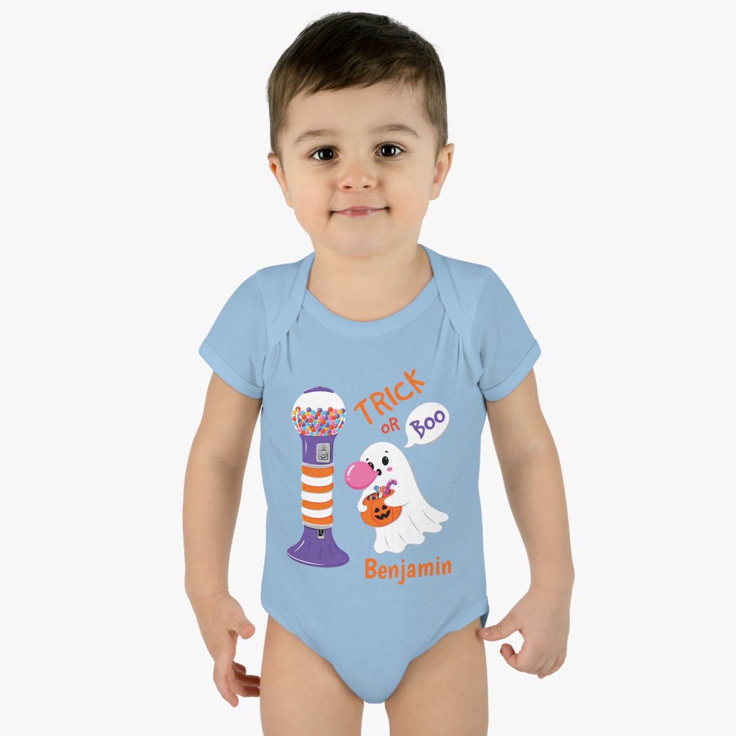 Body de costela para bebê com nome personalizado Halloween Trick or Boo