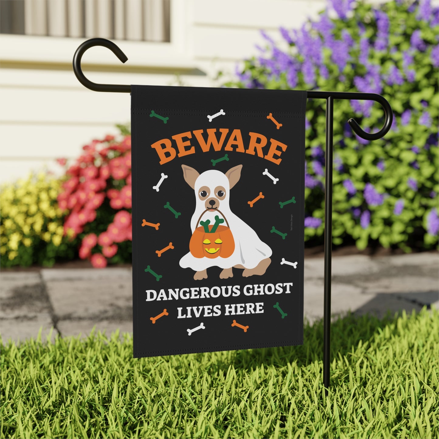 Banner de Halloween para jardim e casa - Cuidado, fantasma perigoso mora aqui