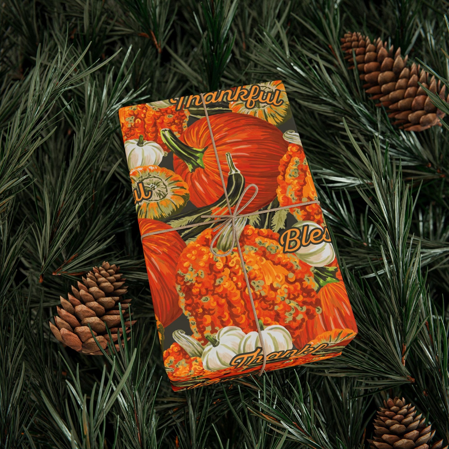 Fall Pumpkins Wrapping Paper - Thankful, Grateful, Blessed