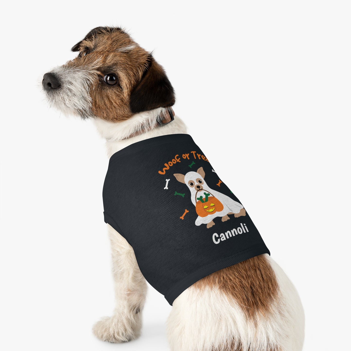 Camiseta regata personalizada para animais de estimação de Halloween com nome