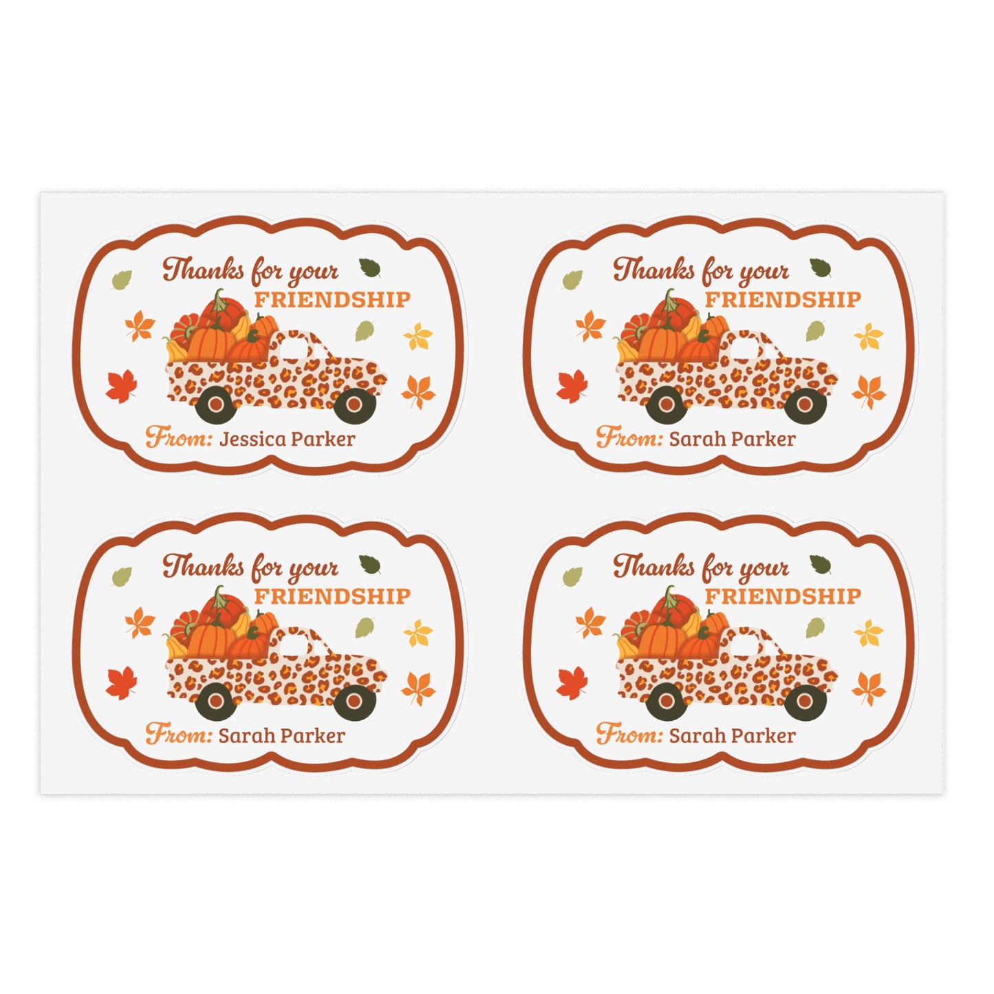 Thanks for your Friendship Stickers Sheet with Custom Name - Pumpkins Truck