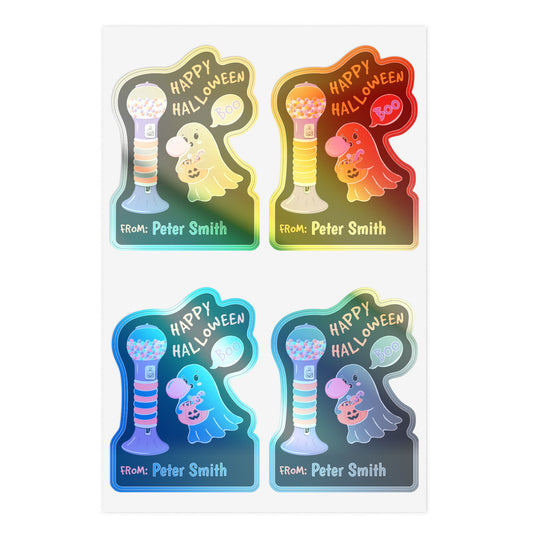 Custom Name Halloween Stickers Sheet Ghost Bubble Gum