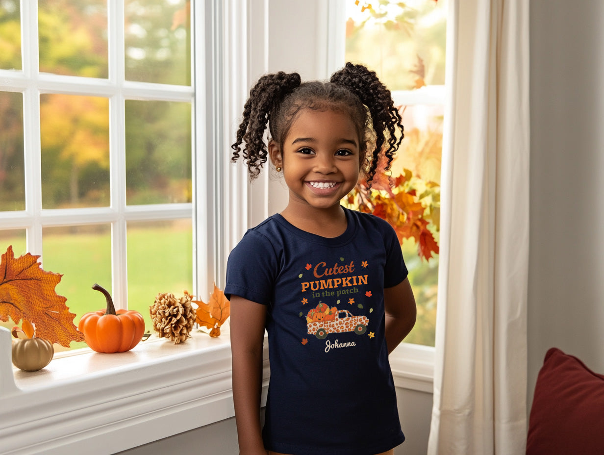Custom Name Fall Kid Heavy Cotton™ T-Shirt - Cutest Pumpkin in the Patch