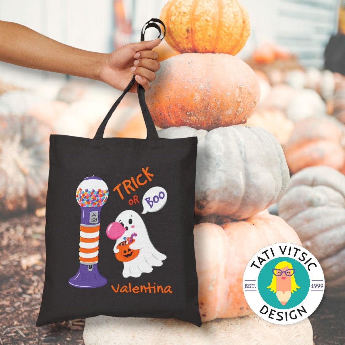 Sacola personalizada para Halloween Trick or Boo - Preto
