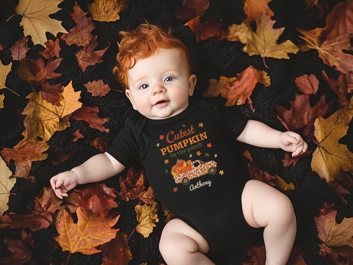 Custom Name Fall Baby Bodysuit - Cutest Pumpkin in the Patch